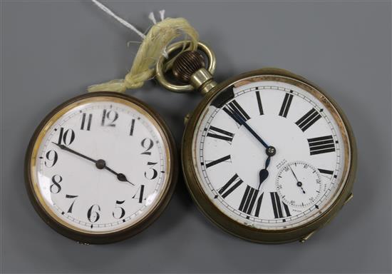 An M M & Co Goliath pocket watch and a travelling clock movement (lacking case).